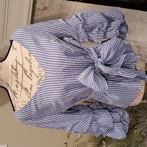 WHBM blouse, size 10, EUC, blue/white stripes